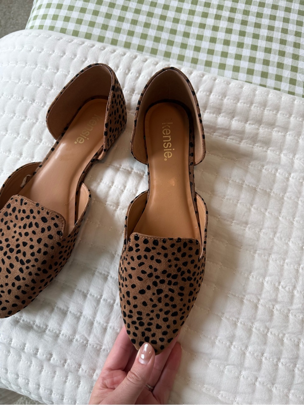 Brown Dot Print Pointed Toe Flats - Picture 2 of 4
